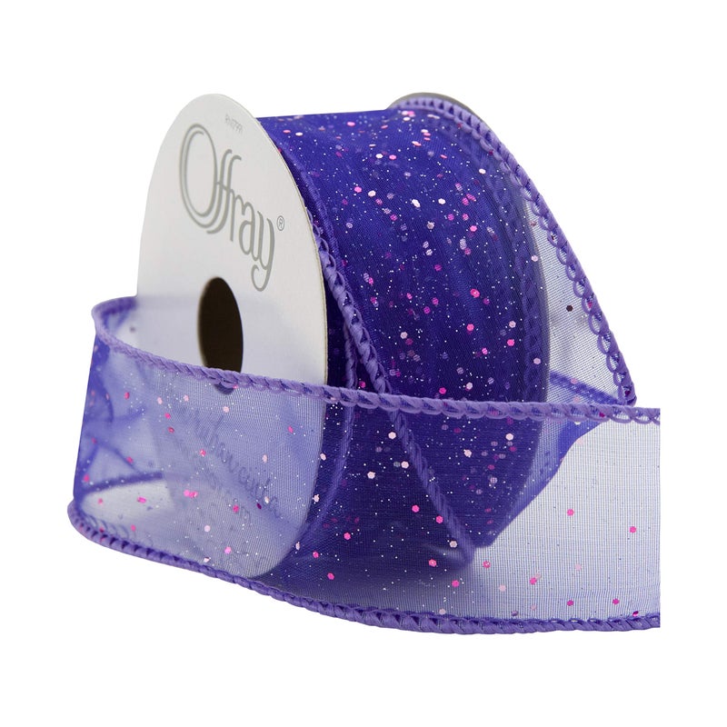 Offray Wired Edge Cosmic Glitz Craft Ribbon, 1 1/2-Inch x 9-Feet, Grape - Image 2